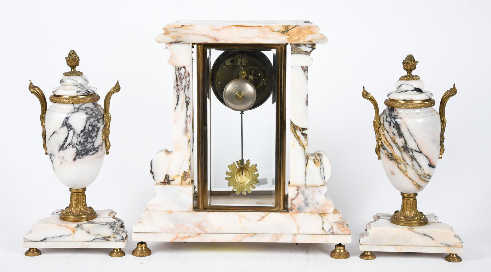 ANTIQUE FRENCH MARBLE AND ORMLOU CLOCK SET. - 9
