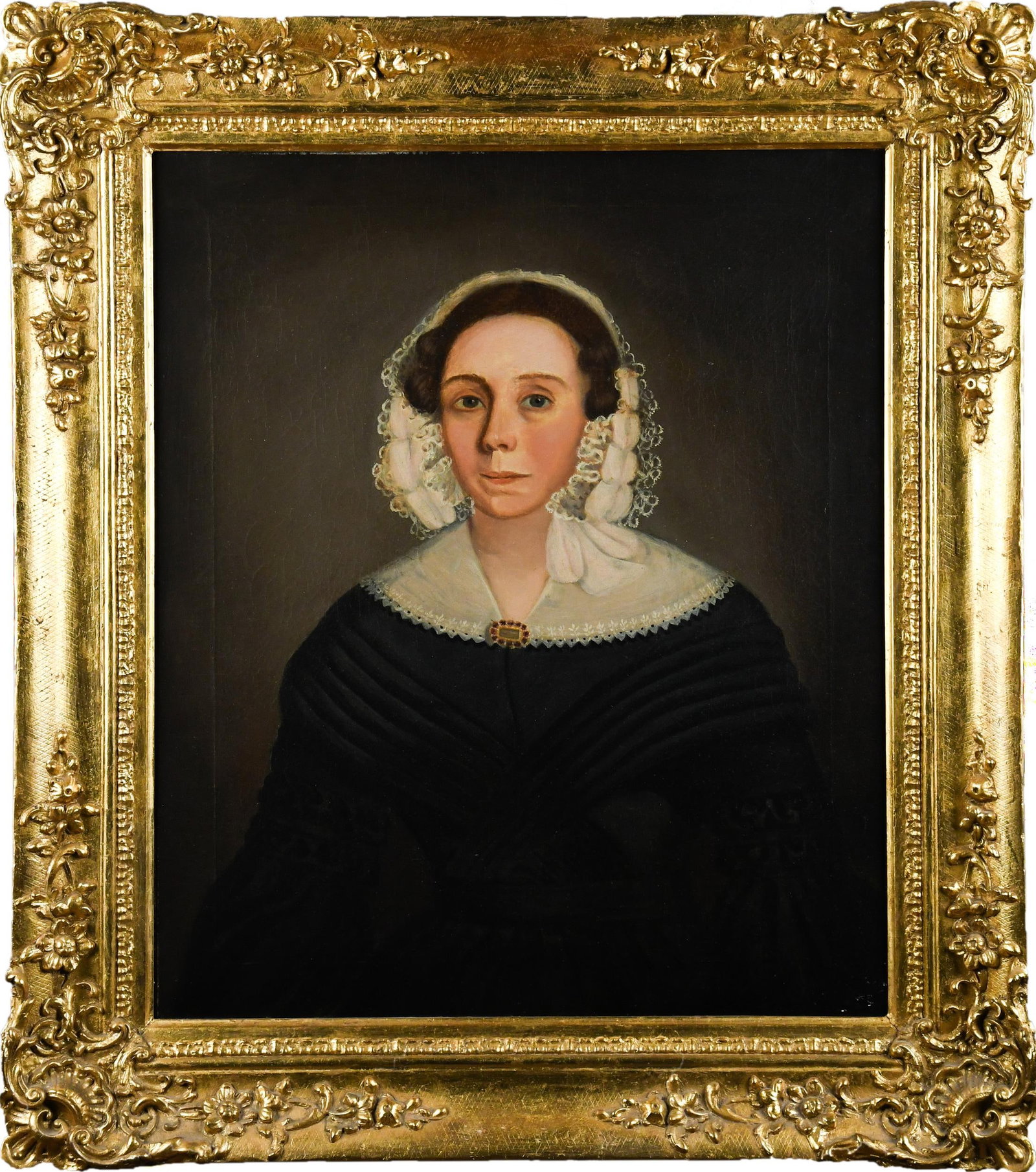 19TH C. AMERICAN SCHOOL OIL, PORTRAIT OF WOMAN. (1 of 7)