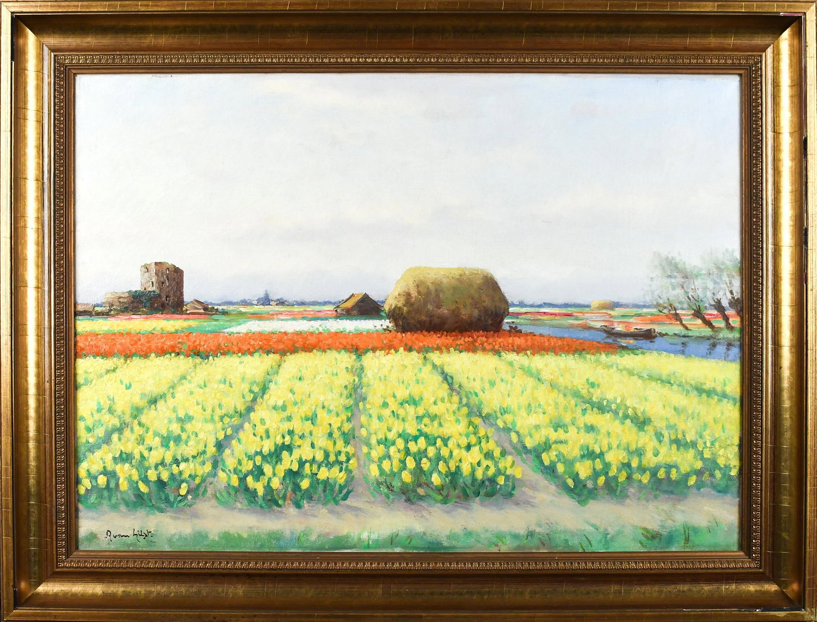 20TH C. OIL, DUTCH TULIP FIELDS. (1 of 8)