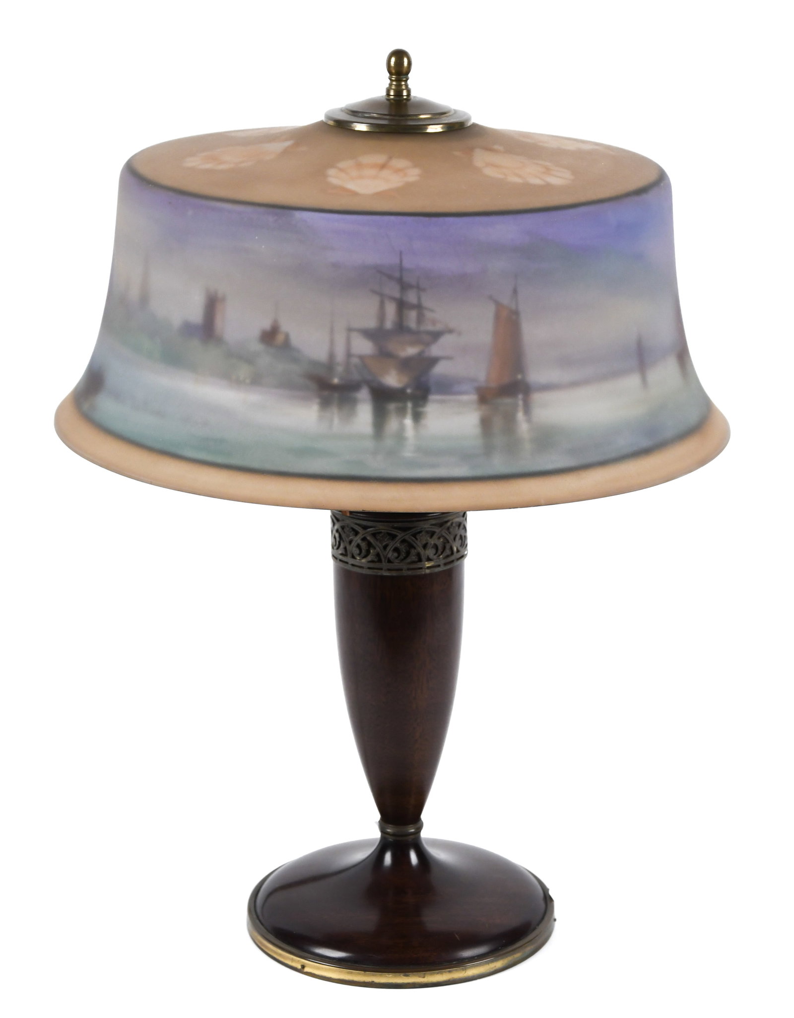 ANTIQUE TABLE LAMP, PAIRPOINT NAUTICAL SHADE. (1 of 9)