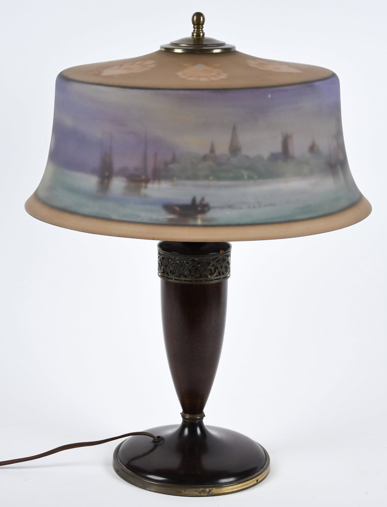 ANTIQUE TABLE LAMP, PAIRPOINT NAUTICAL SHADE. - 6