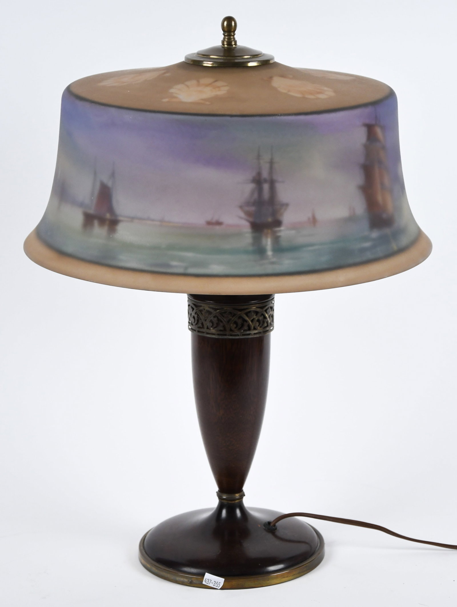 ANTIQUE TABLE LAMP, PAIRPOINT NAUTICAL SHADE. - 8
