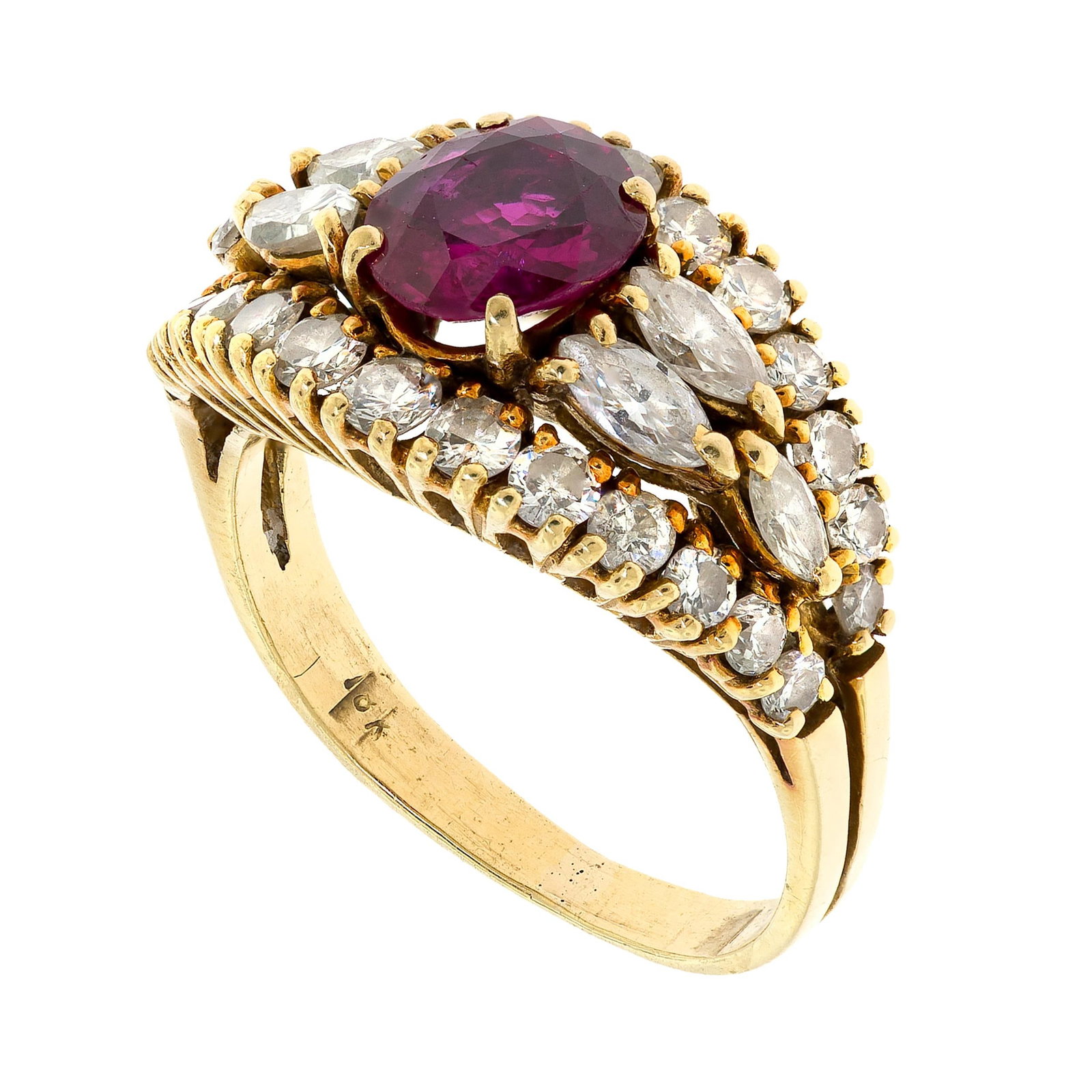 18K GOLD 1.0 CT. OVAL RUBY & DIAMOND RING. - 2