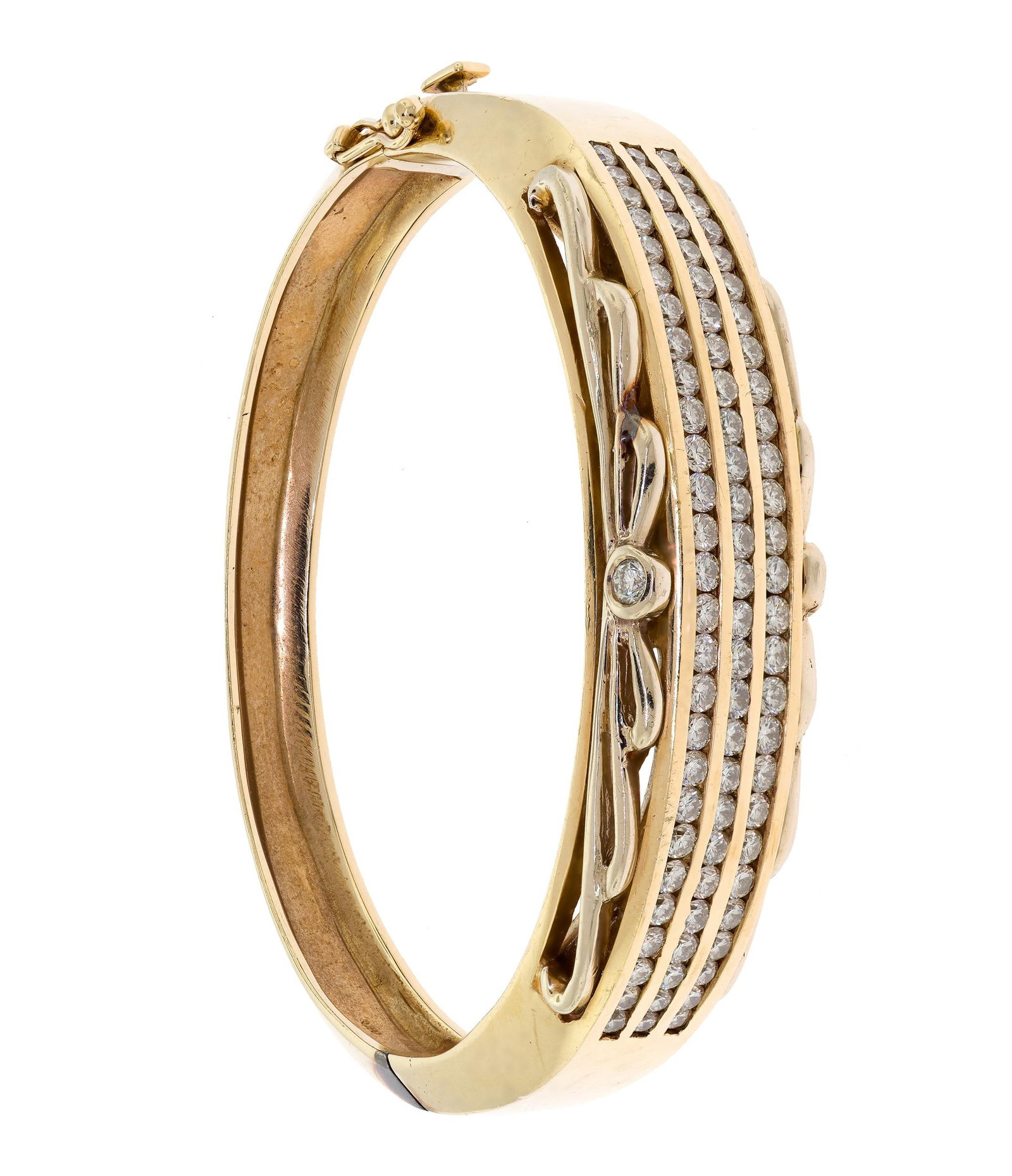 14K GOLD TRIPLE-ROW DIAMOND BANGLE BRACELET. (1 of 12)