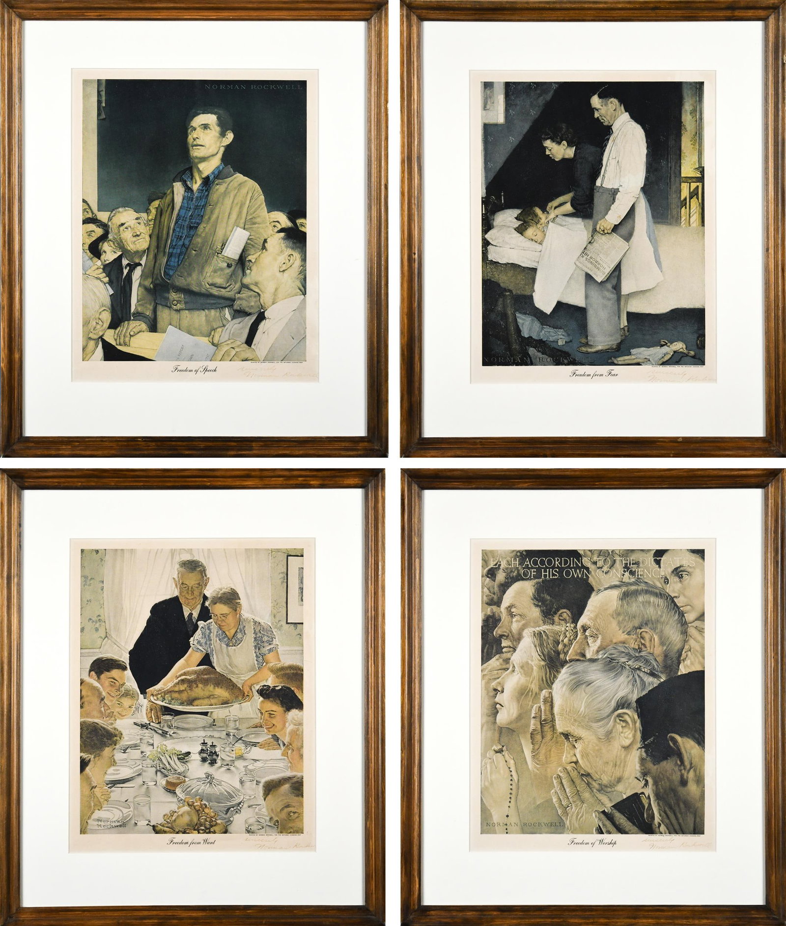 NORMAN ROCKWELL SIGNED PRINTS, FOUR FREEDOMS. (1 of 19)