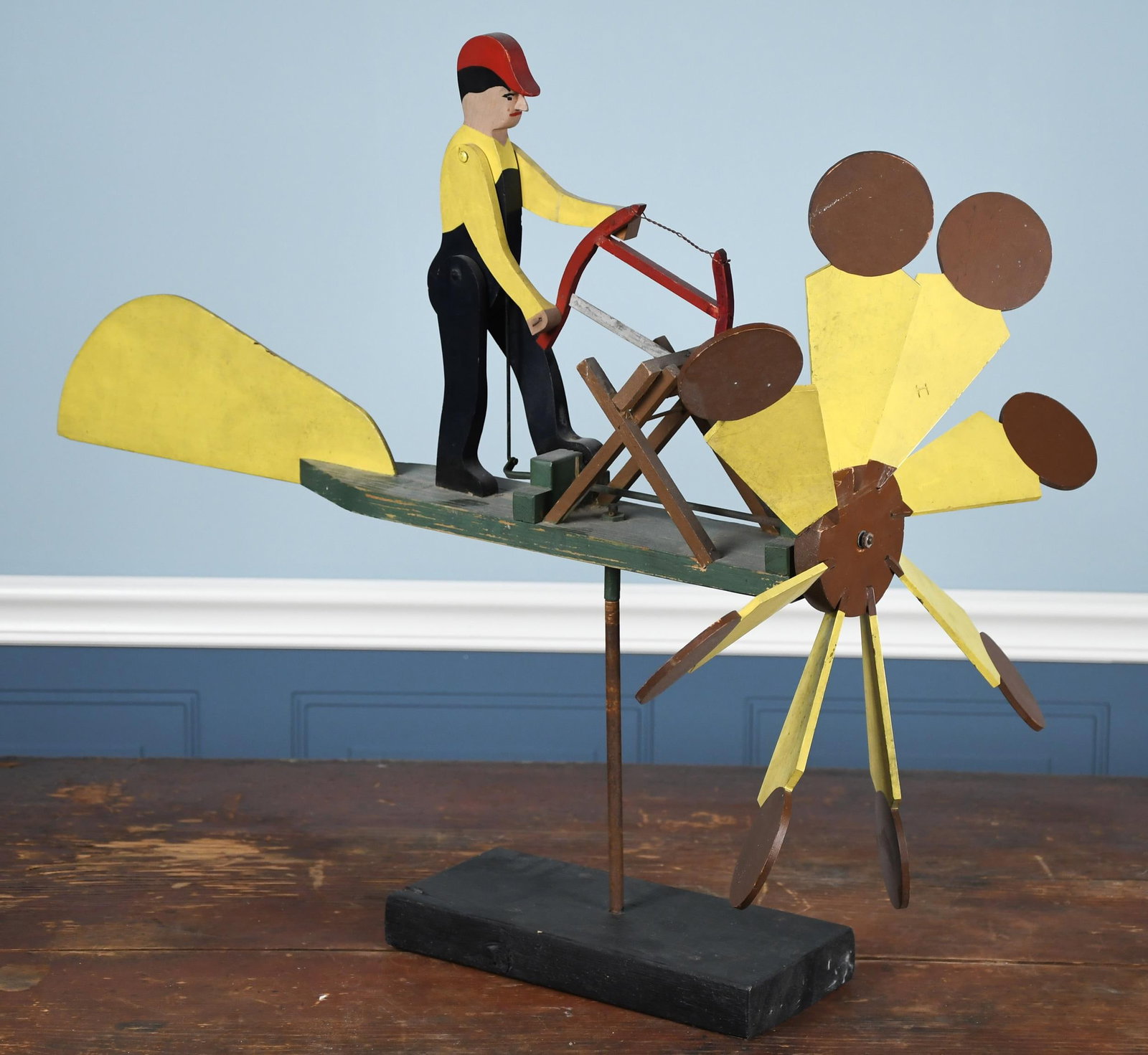 VINTAGE PAINTED WOODEN WOOD CUTTER WHIRLY GIG. (1 of 10)