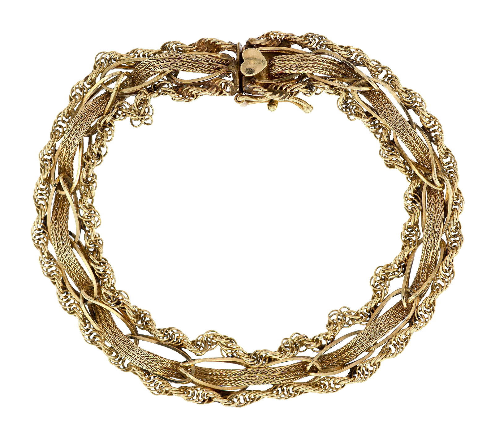 VINTAGE 14K YELLOW GOLD BRACELET.: A vintage, 14k yellow gold (stamped) bracelet, 10mm wide, 7 1/4 inches long, 13.6 grams.