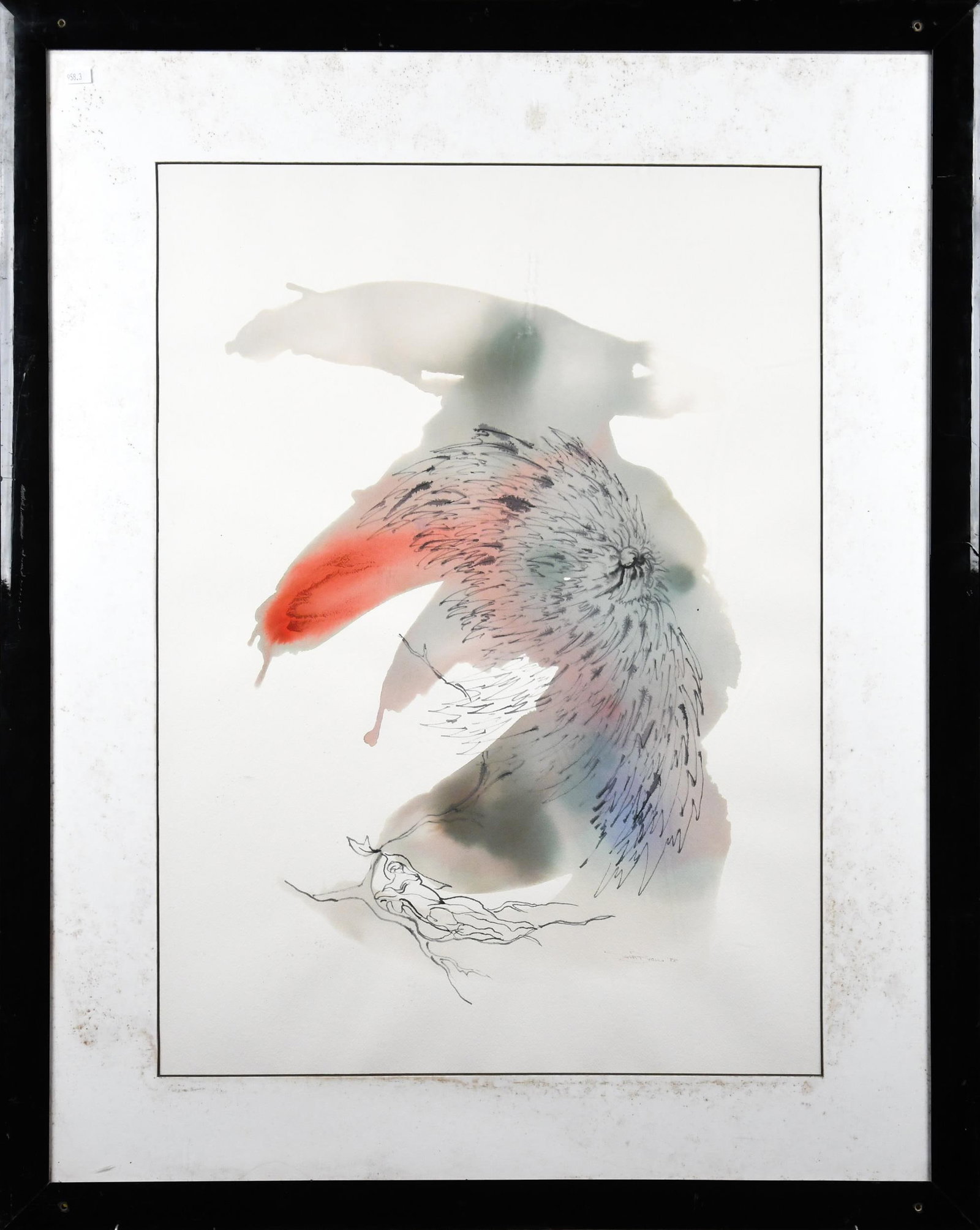 JUDITH BROWN WATERCOLOR, ABSTRACT.: A Judith Brown (VT) watercolor, abstract, signed lower right Judith Brown ‘88. Frame 39” x 31”.