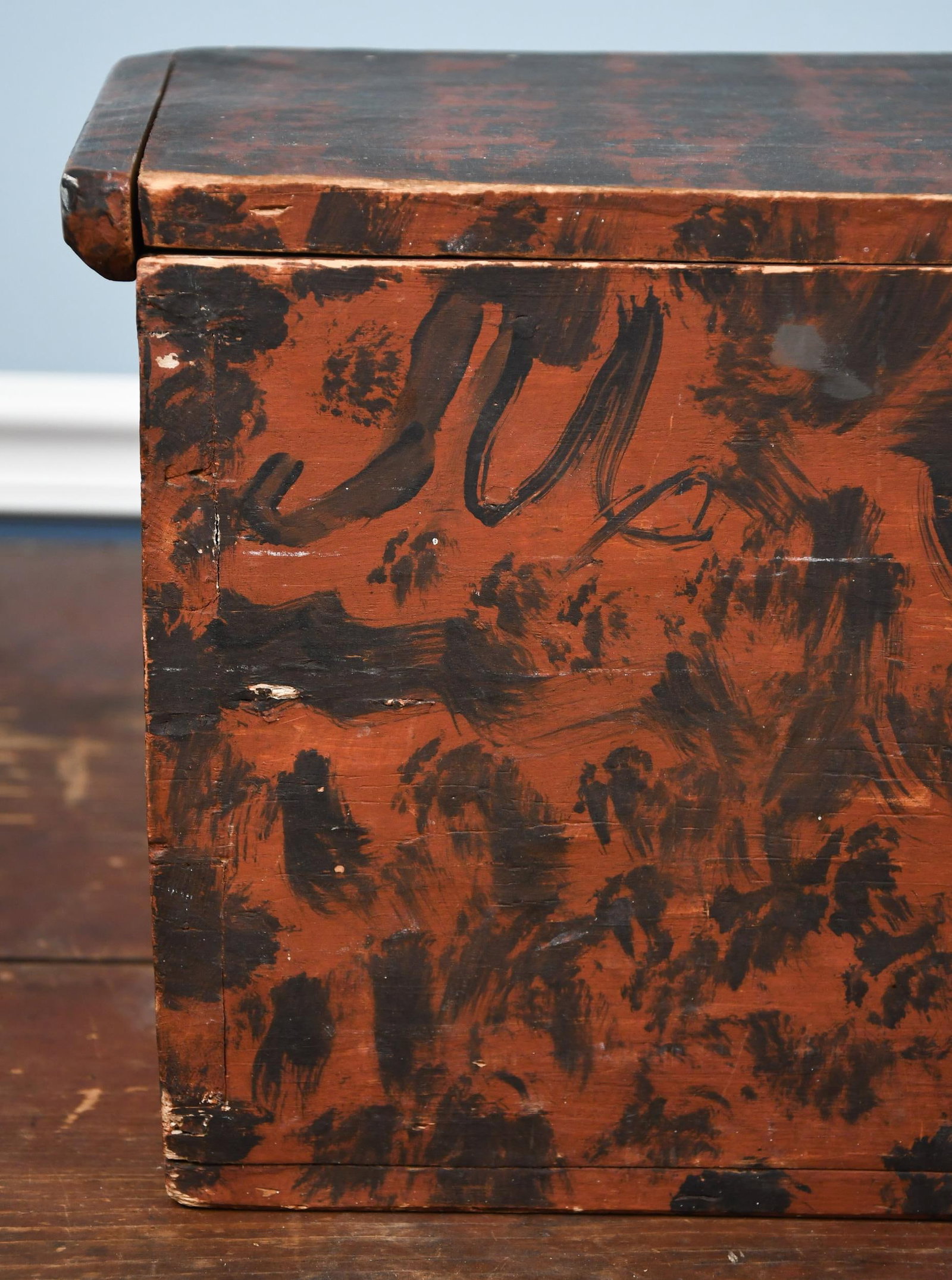 ANTIQUE SPONGE DECORATED DOCUMENT BOX. - 3