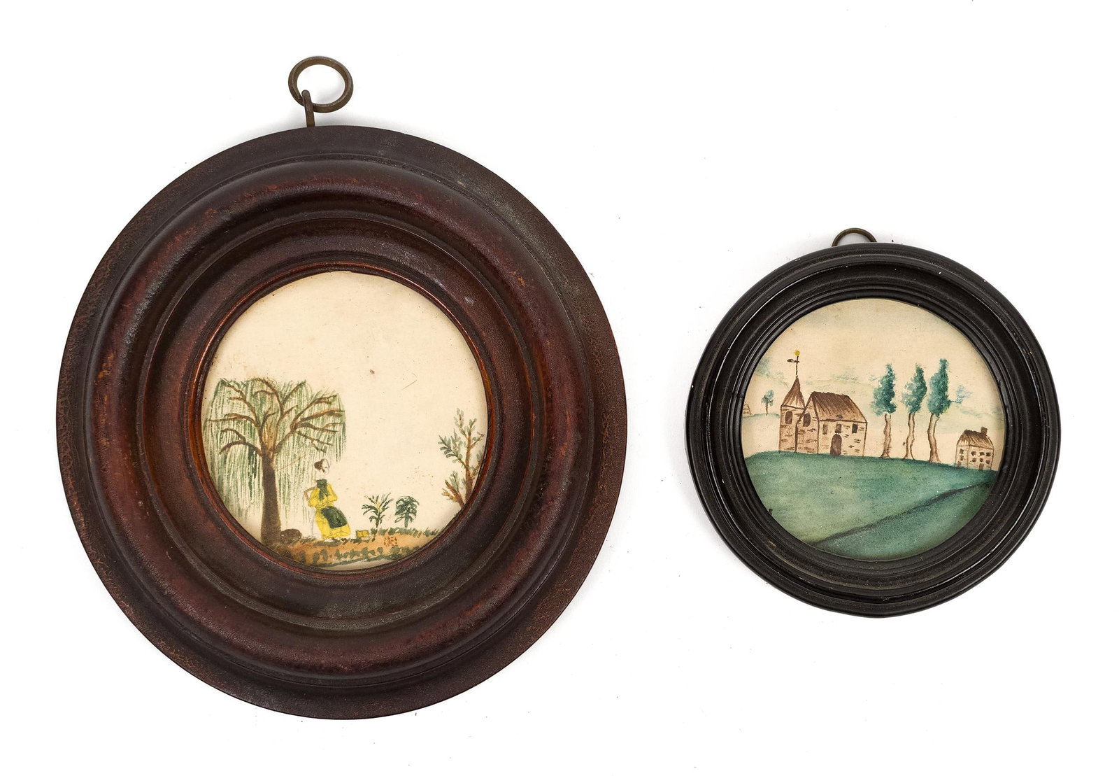 TWO 19TH C. MINIATURE WATERCOLOR PAINTINGS. (1 of 7)
