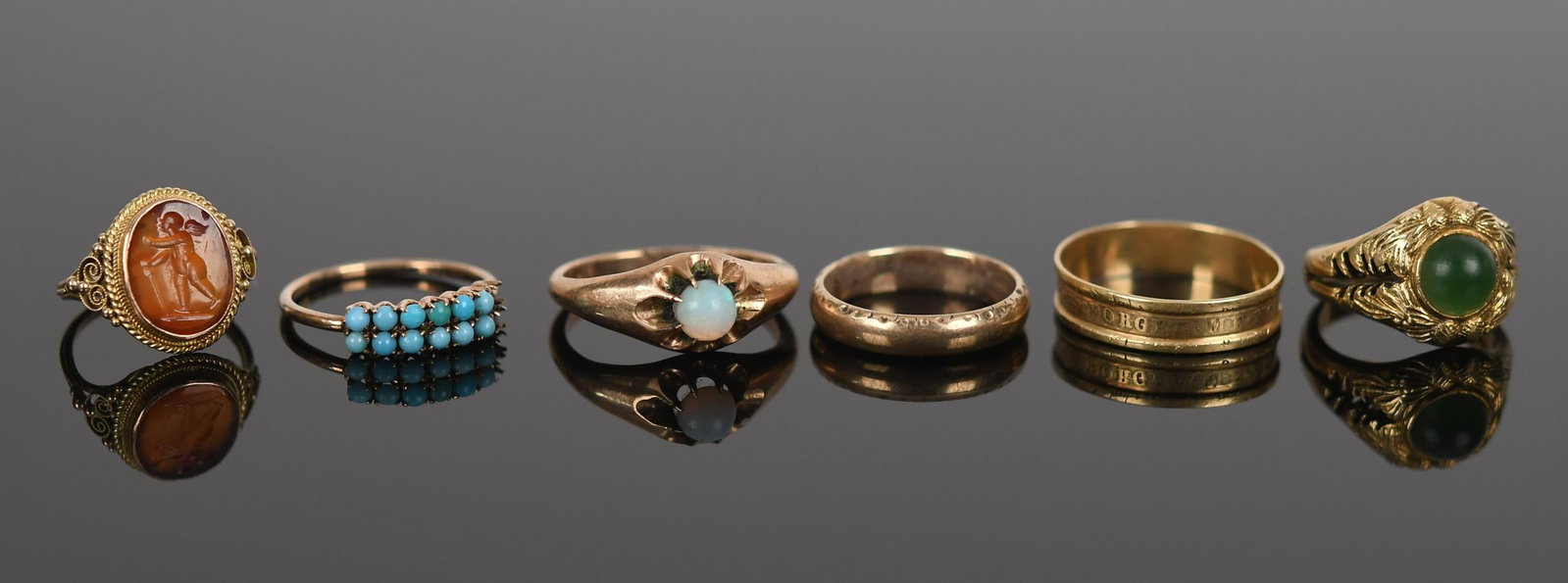 SIX ANTIQUE 14K & 18K YELLOW GOLD RINGS. (1 of 1)