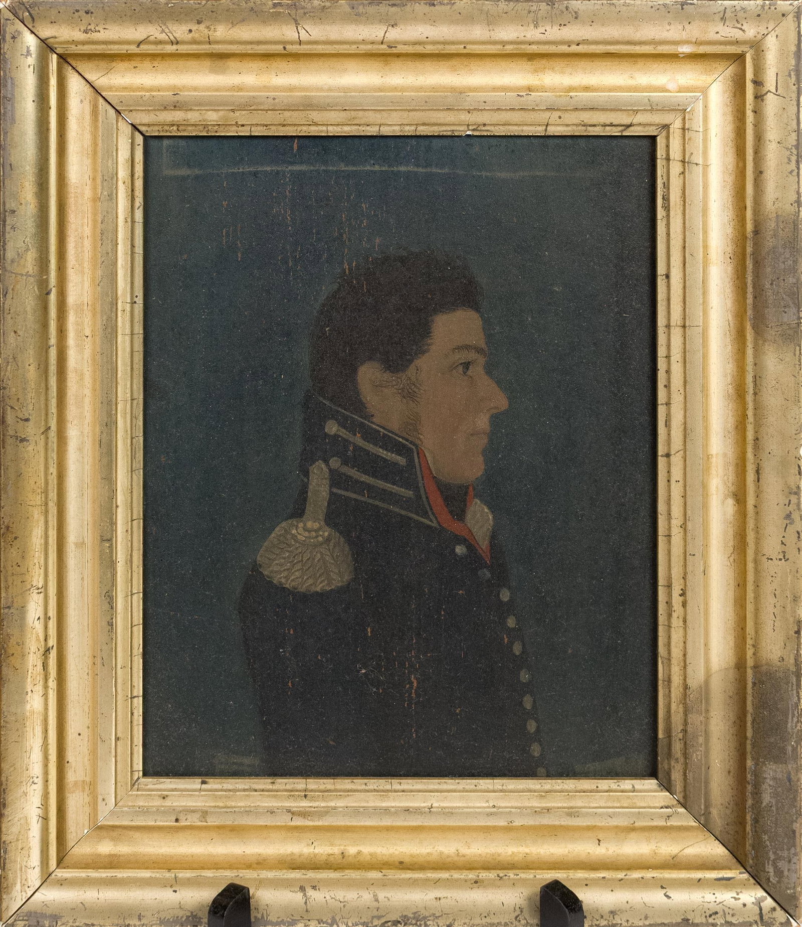 IMPORTANT PORTRAIT OF BRIG GENERAL LOCKHART, 1812.: An important oil on board portrait painting of a young Josiah Lockhart in uniform dating around the War of 1812. Josiah Lockhart Born July 17, in Frederick County Virginia died August 18, 1853,