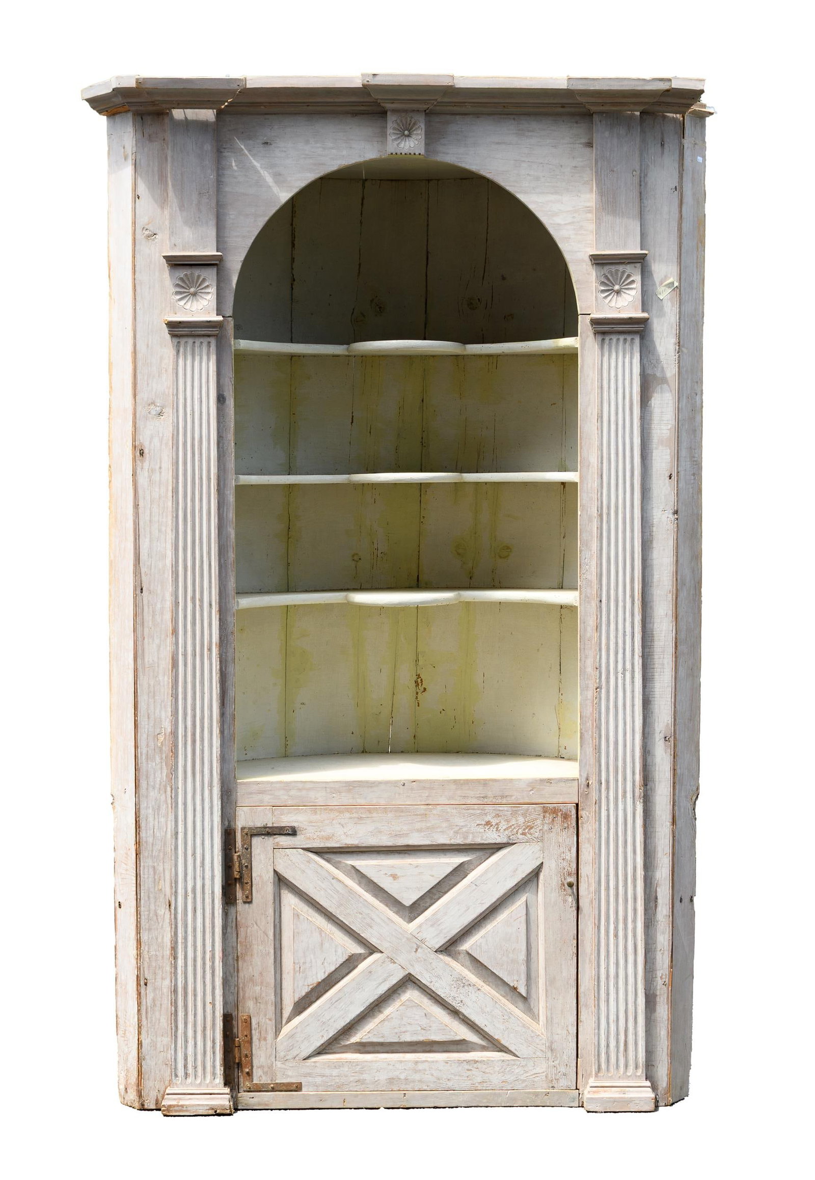 ARCHITECTURAL QUEEN ANNE BARREL BACK CORNER CUPBOARD. (1 of 10)