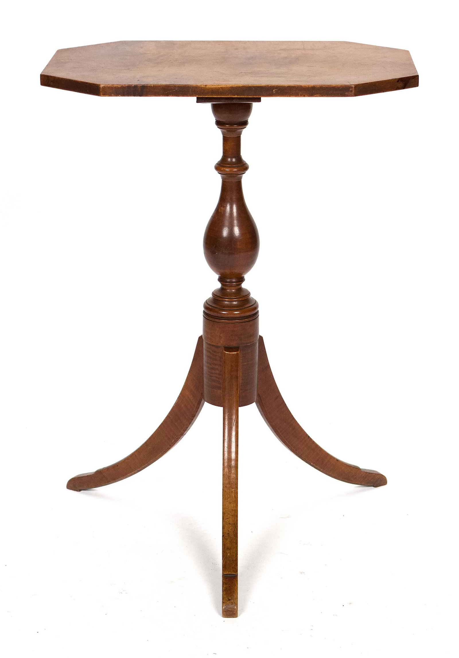 CHOICE FEDERAL CURLY MAPLE CANDLE STAND. (1 of 8)