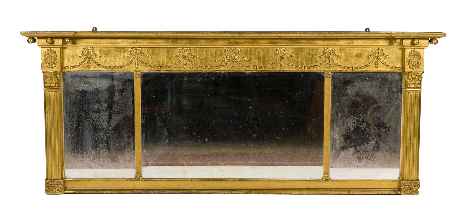 19TH C. FEDERAL GILT WOOD OVER-MANTEL MIRROR. (1 of 6)
