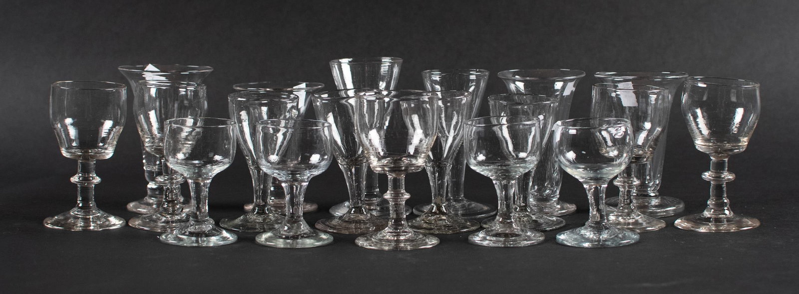 18TH C. HANDBLOWN STEMWARE, 19 PCS. - 2