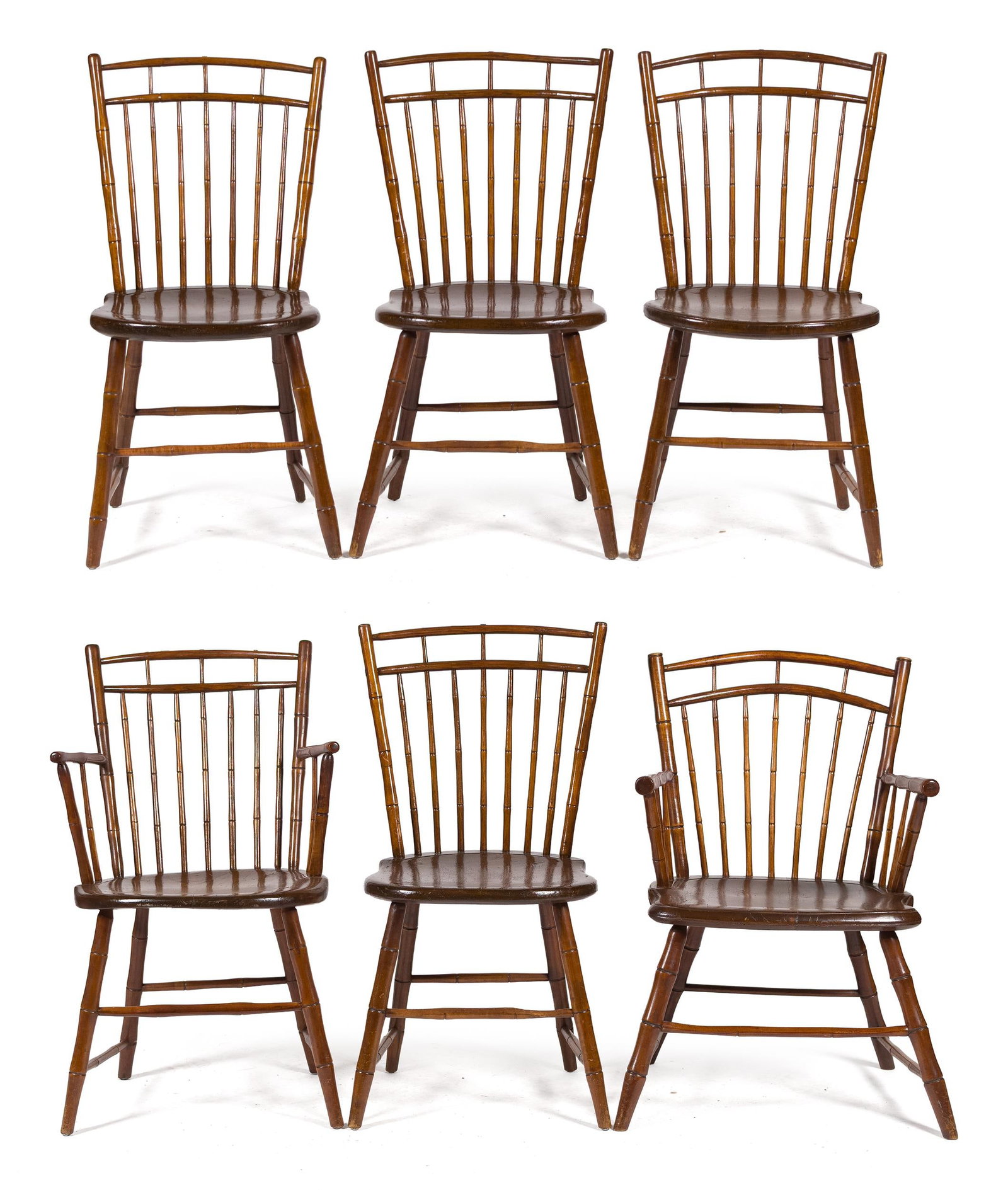 ASSEMBLED SET OF SIX 19TH C. WINDSOR CHAIRS. (1 of 3)