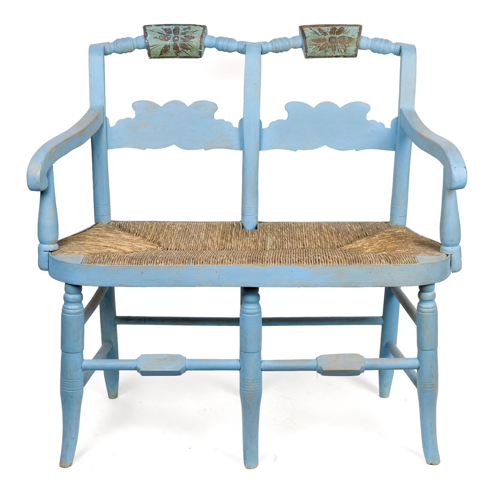 19TH C. CHILD’S BLUE PAINTED SETTEE. - 2