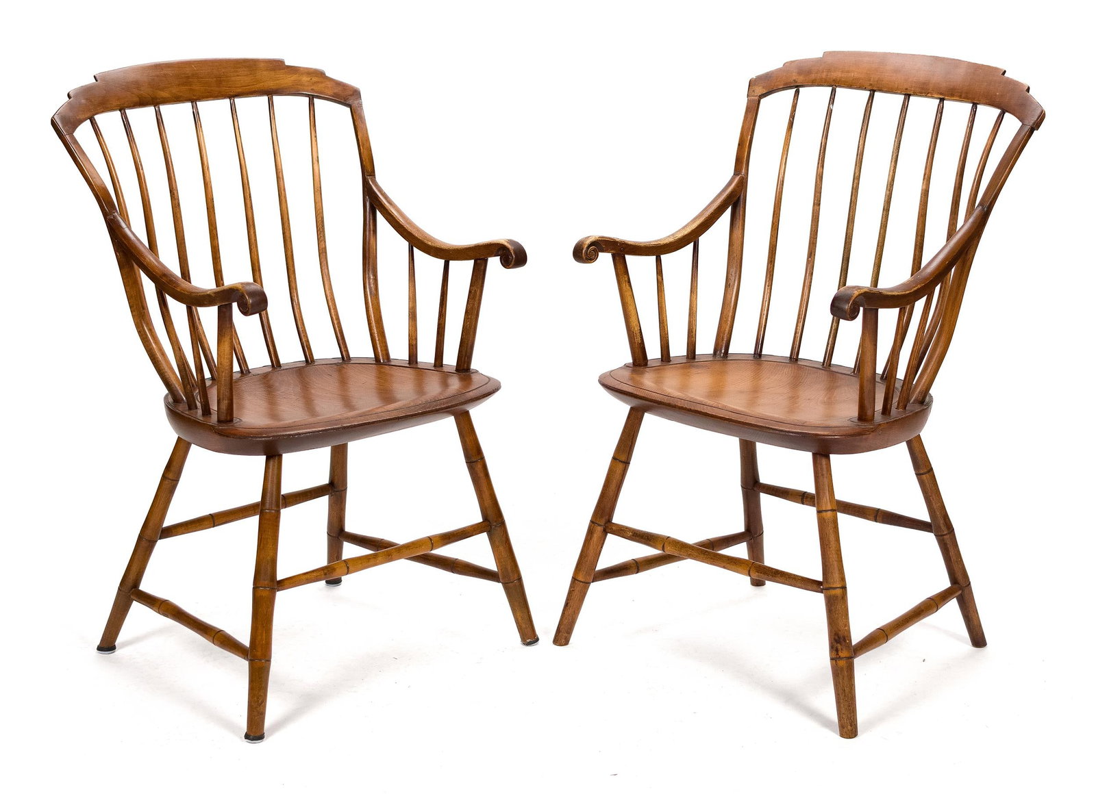 PR. 19TH C. STEP DOWN WINDSOR ARM CHAIRS. (1 of 11)