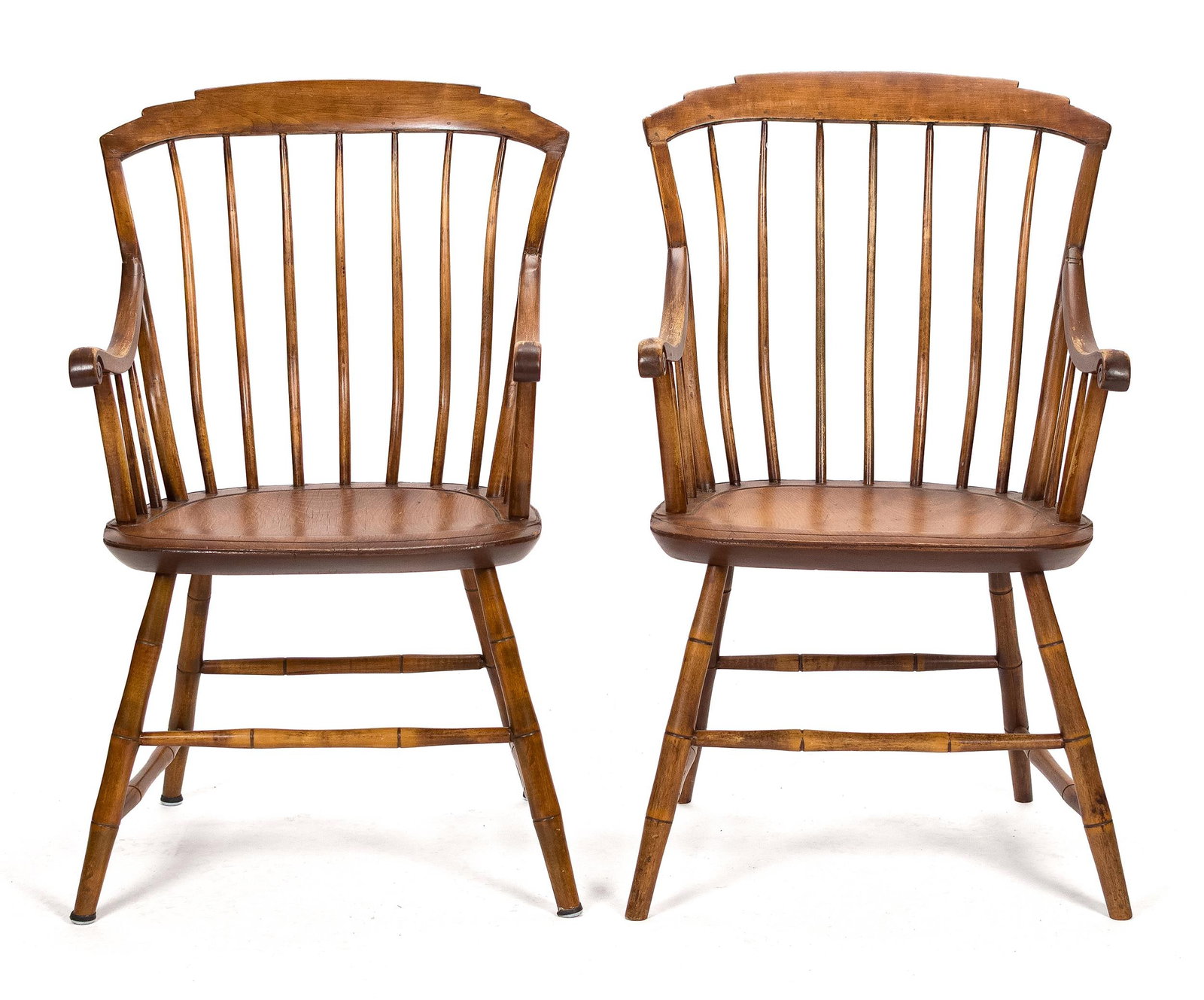 PR. 19TH C. STEP DOWN WINDSOR ARM CHAIRS. - 2