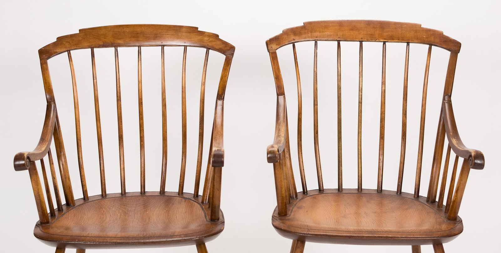 PR. 19TH C. STEP DOWN WINDSOR ARM CHAIRS. - 3
