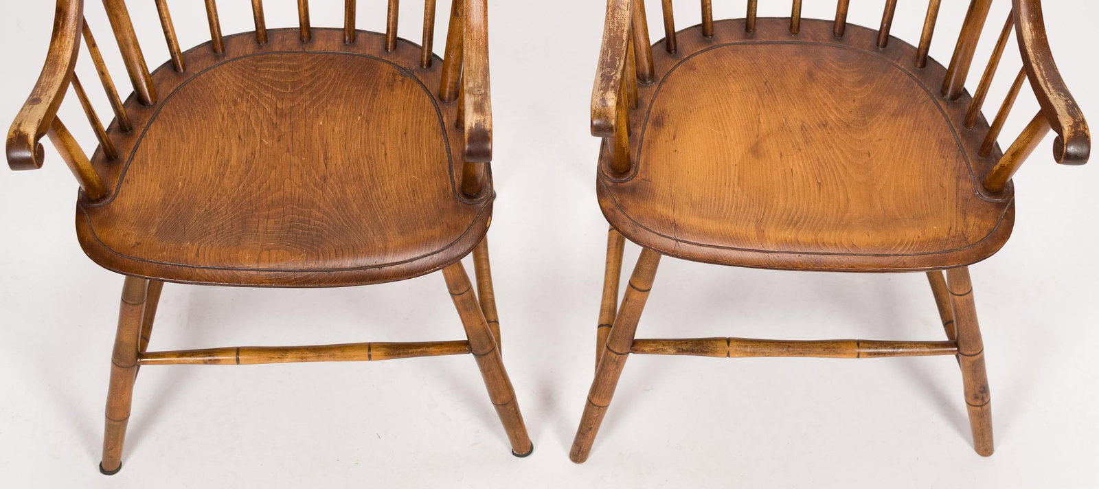 PR. 19TH C. STEP DOWN WINDSOR ARM CHAIRS. - 5