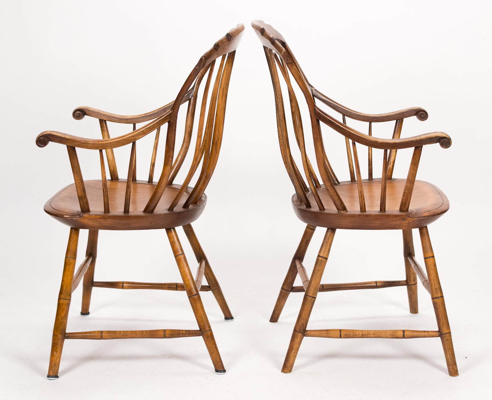PR. 19TH C. STEP DOWN WINDSOR ARM CHAIRS. - 9