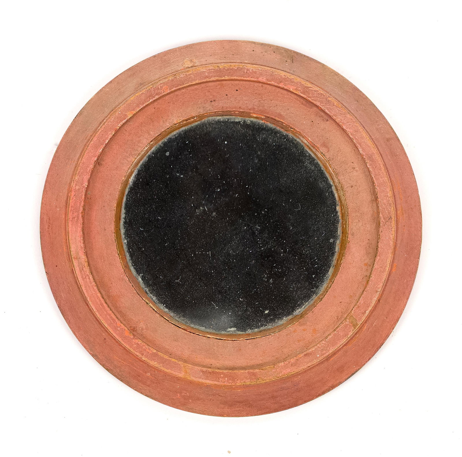19TH C. MINIATURE SALMON PAINTED HAND MIRROR. (1 of 4)