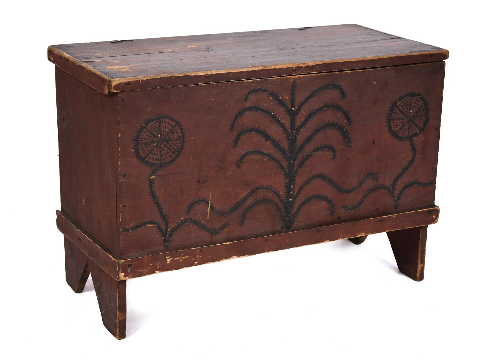 19TH C. BLACK AND RED PAINTED BLANKET BOX. (1 of 12)