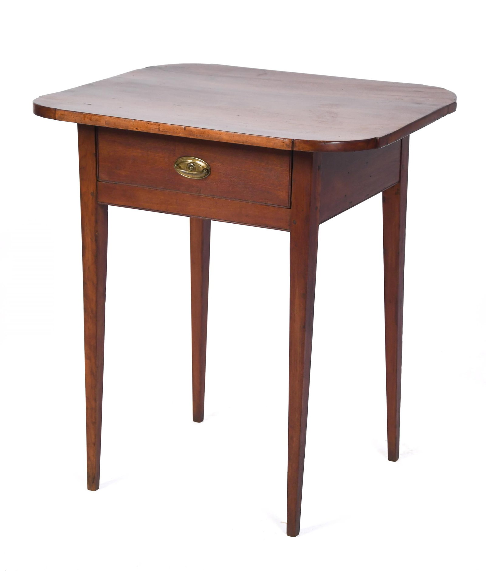 19TH C. HEPPLEWHITE CHERRY ONE DRAWER STAND.: A ca. 1810 Federal/Hepplewhite cherry one drawer stand on tapered legs, 25.75”H x 23.25”W x 19.25”D.