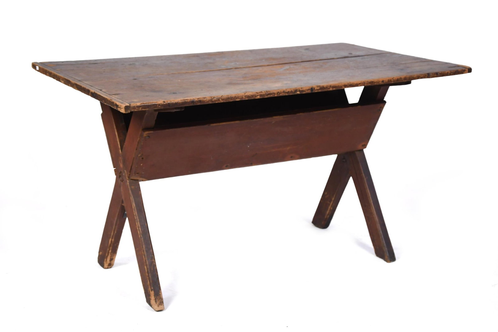 19TH C. SMALL RED PAINTED SAW-BUCK TABLE. (1 of 9)