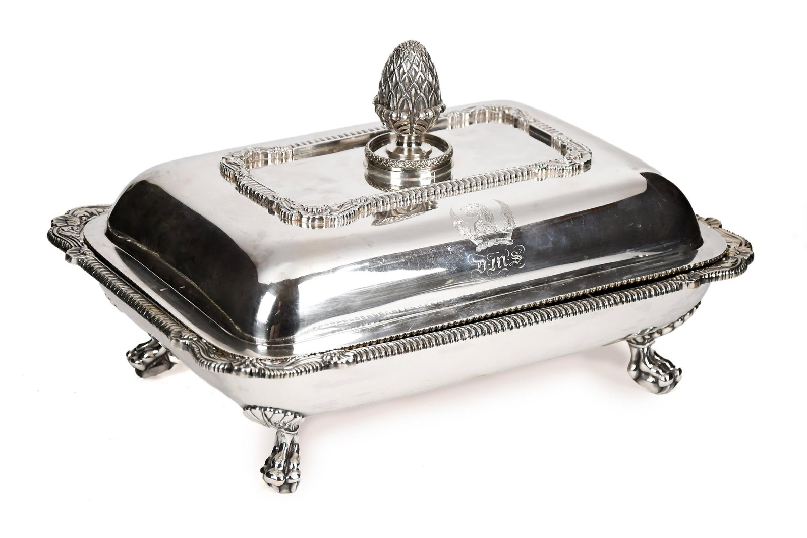ANTIQUE ANTHONY RASCH COVERED SILVER ENTREE DISH. (1 of 12)