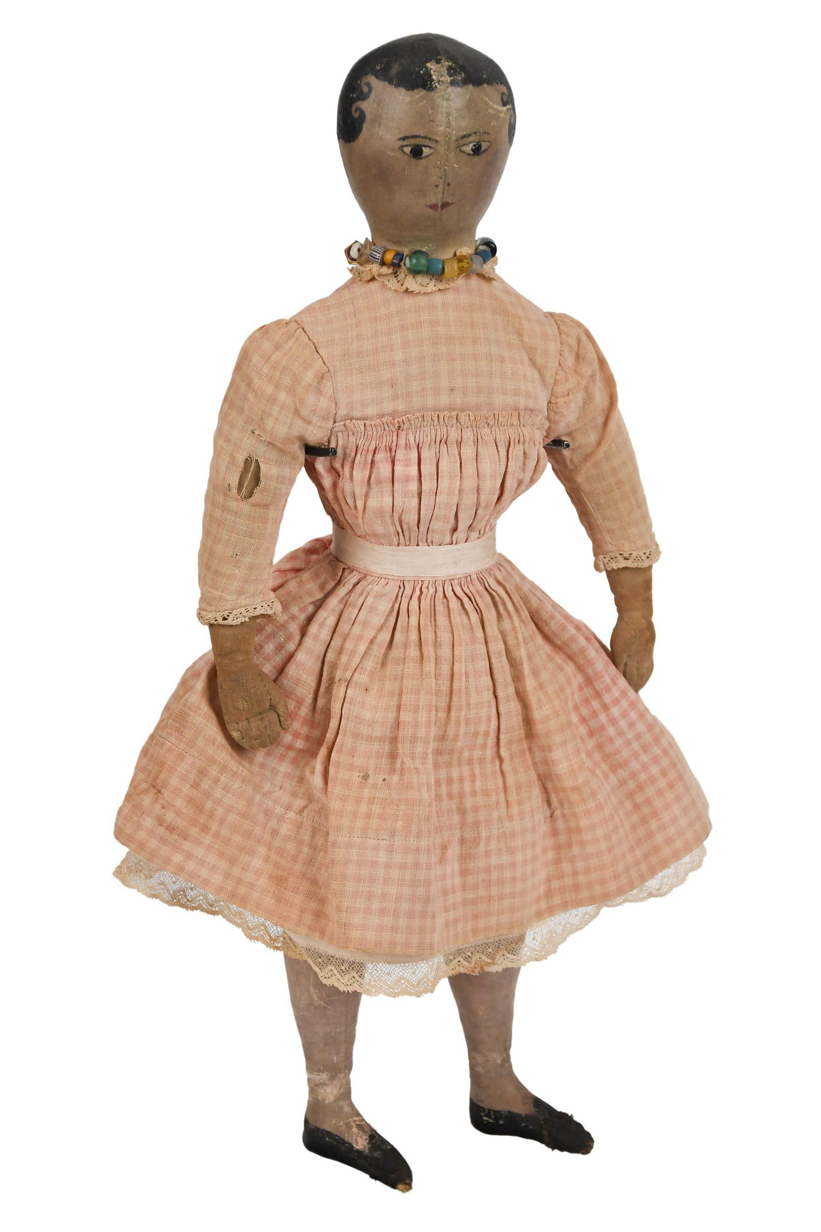 19TH C. LEATHER AND FABRIC DOLL. (1 of 1)