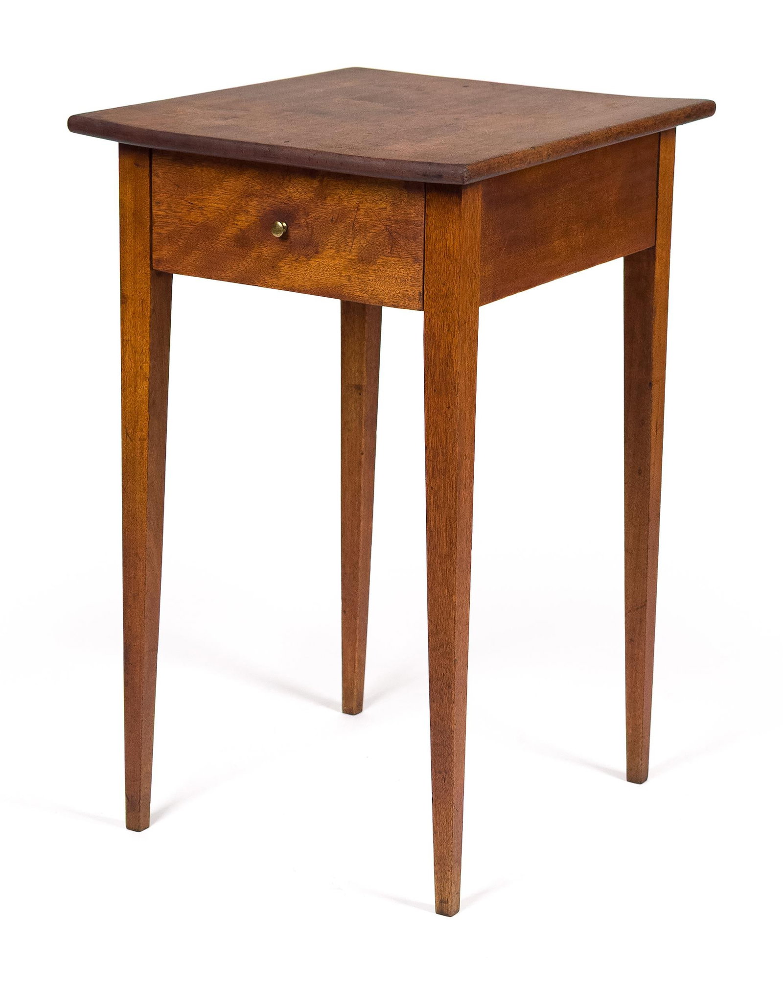 19TH C. NH HEPPLEWHITE BIRCH ONE DRAWER STAND.: A ca. 1810 New Hampshire Hepplewhite birch single drawer stand on tapered legs. 29”H x 17”W x 20”D.