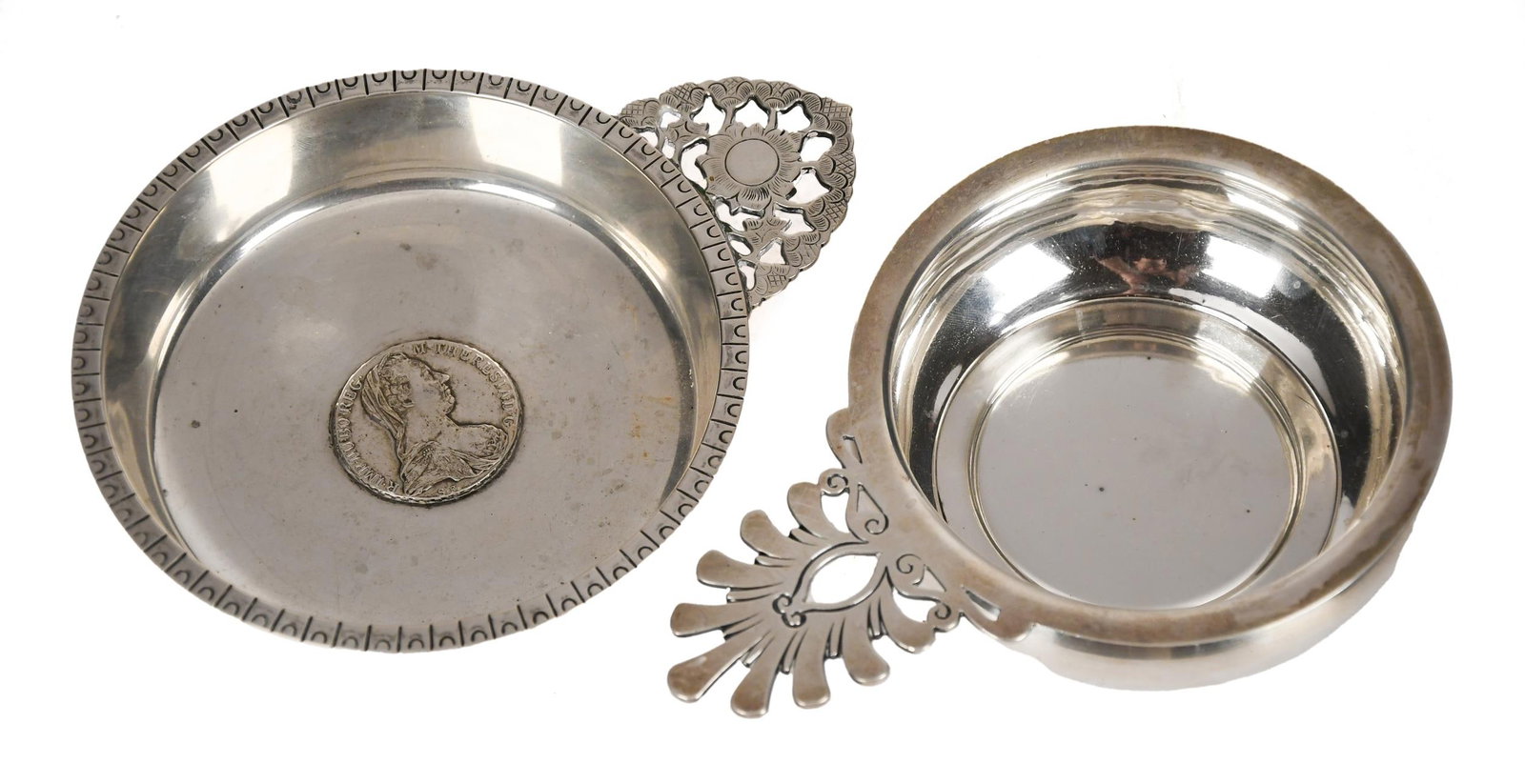 TWO SILVER PORRINGERS.: Two silver porringers including an English sterling example 5.40 oz t., and a coin silver example, W. A . Bolin, 8.50 oz t.