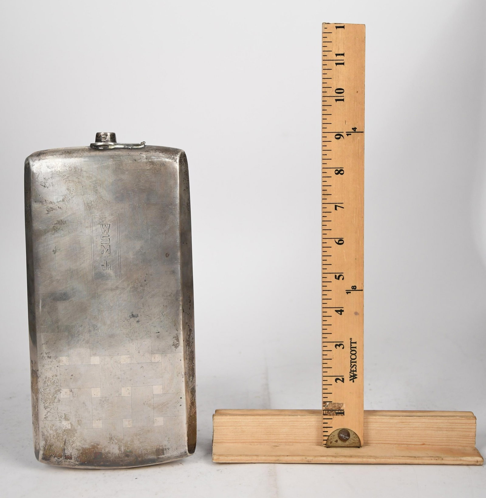 ANTIQUE STERLING FLASK. - 6