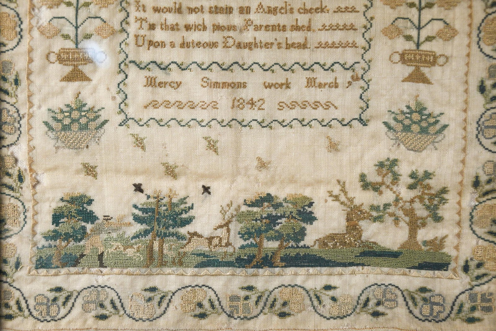 1842 MERCY SIMMONS NEEDLEWORK SAMPLER. - 4