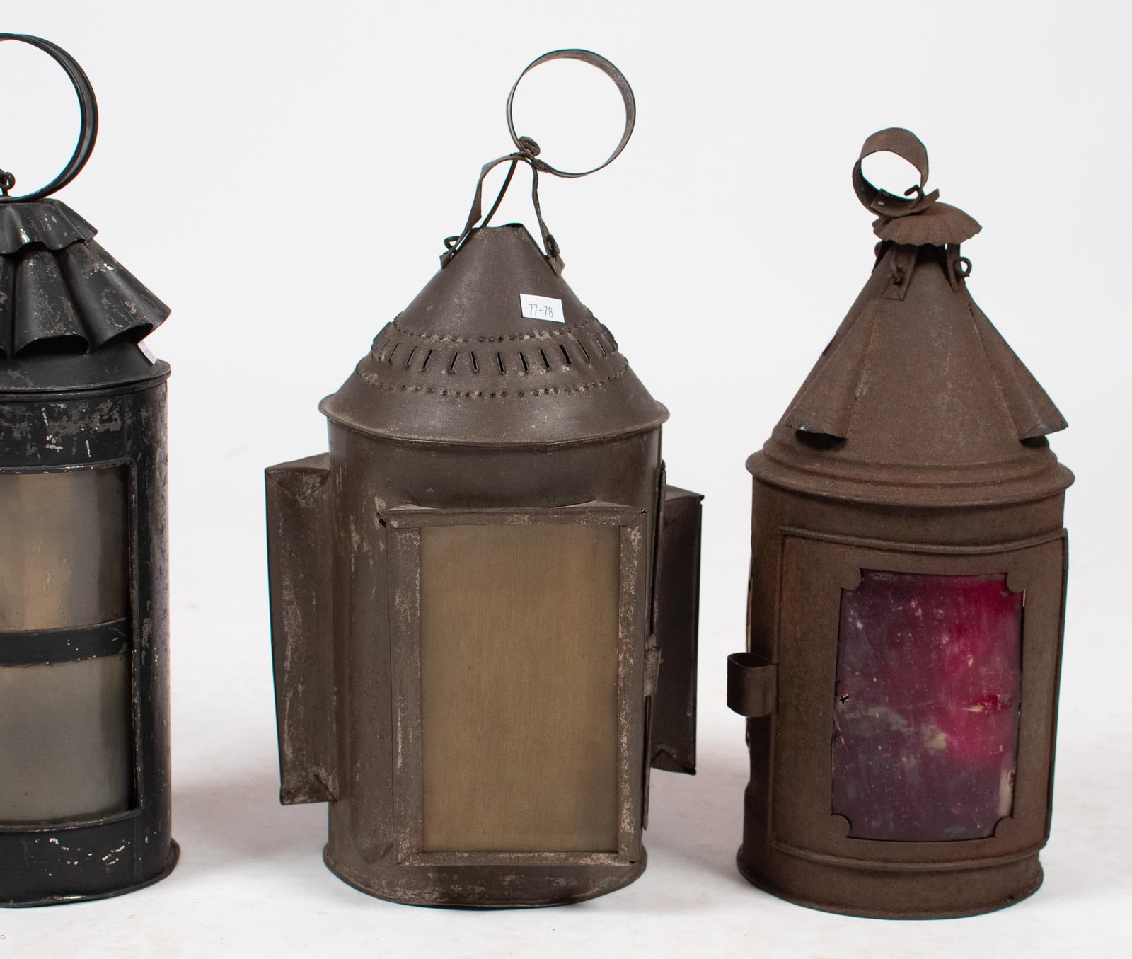 THREE ANTIQUE BARN LANTERNS. - 3