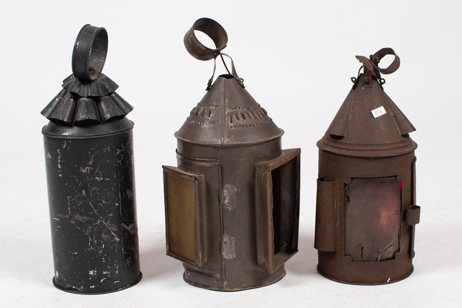 THREE ANTIQUE BARN LANTERNS. - 6