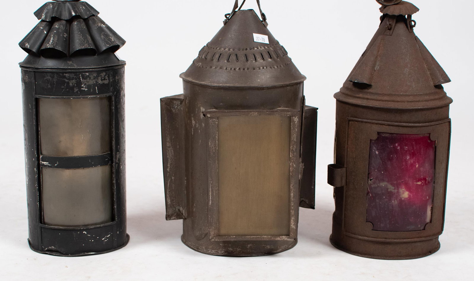 THREE ANTIQUE BARN LANTERNS. - 7