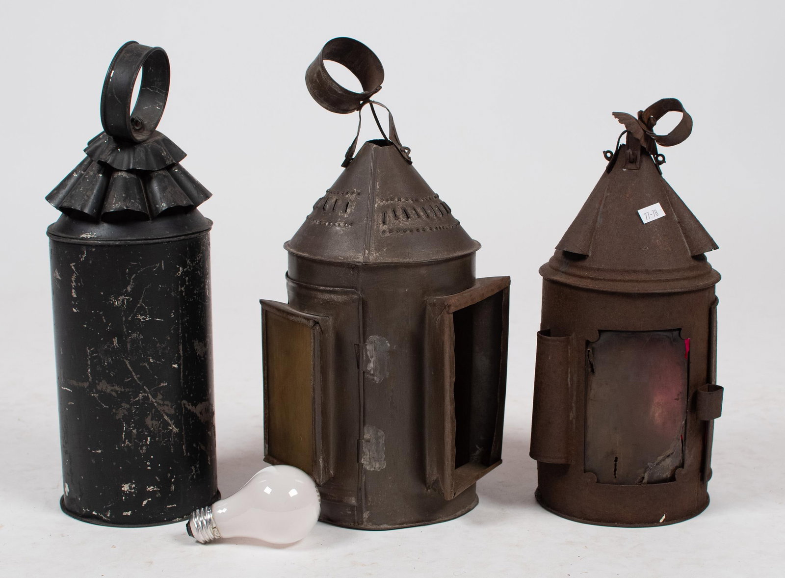 THREE ANTIQUE BARN LANTERNS. - 8