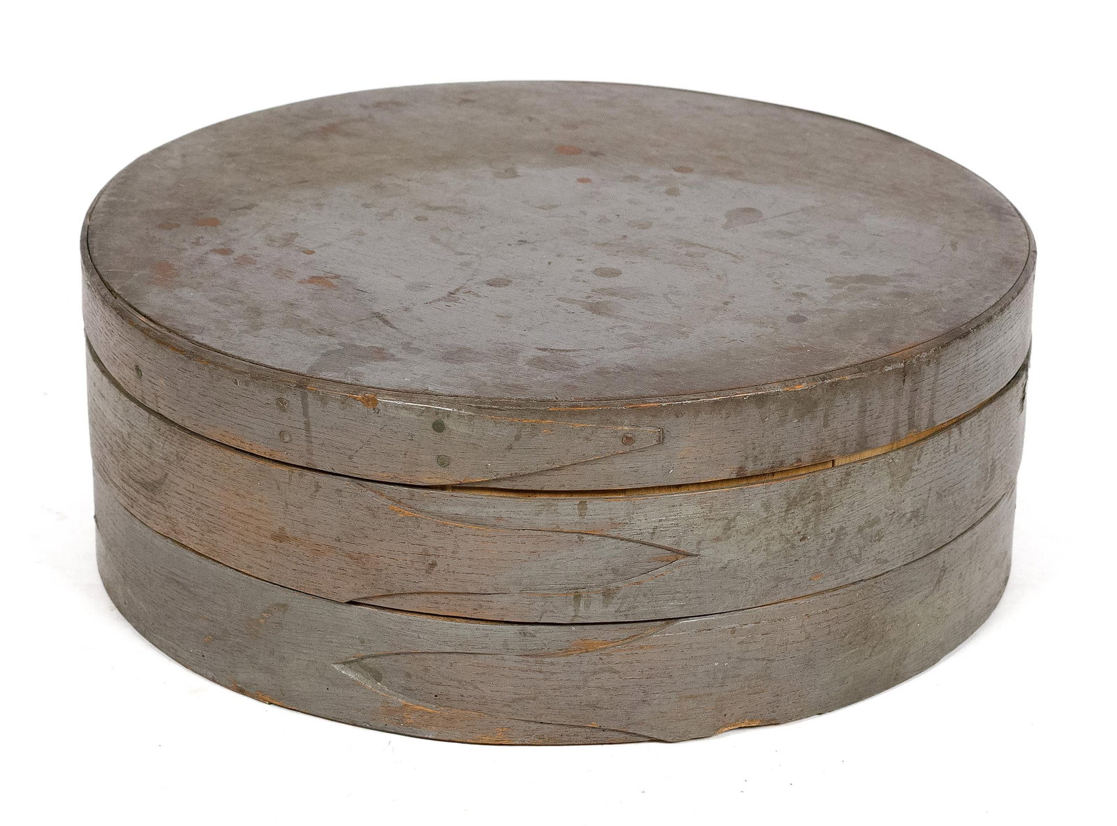 LARGE 19TH C. GRAY PAINTED BANDED FINGER BOX. (1 of 9)
