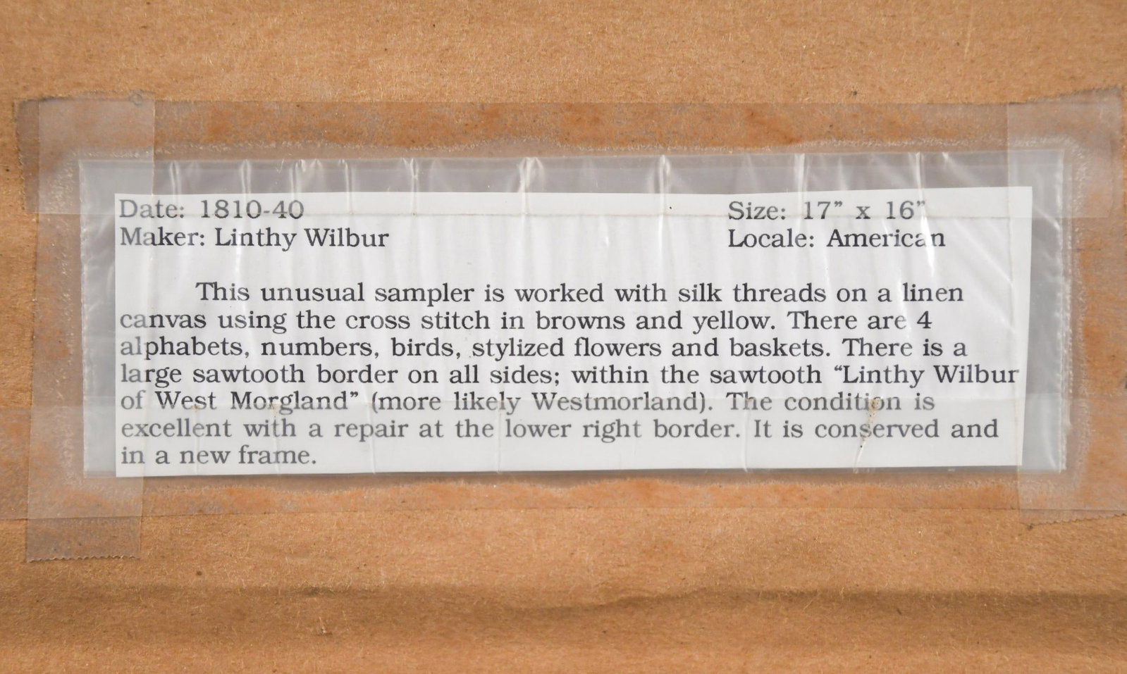 ANTIQUE SAMPLER, LINTHY WILBUR. - 3