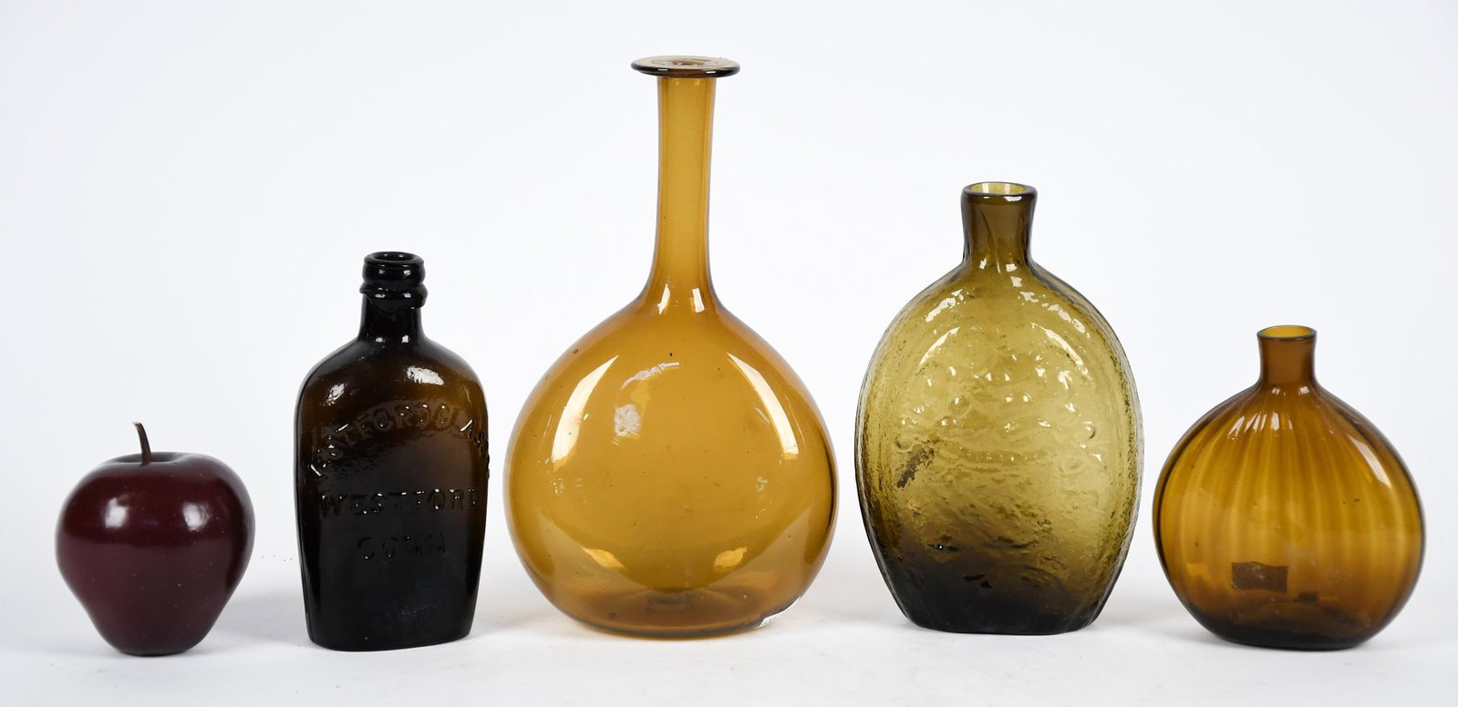 FOUR ANTIQUE BLOWN BOTTLES/FLASKS. - 7
