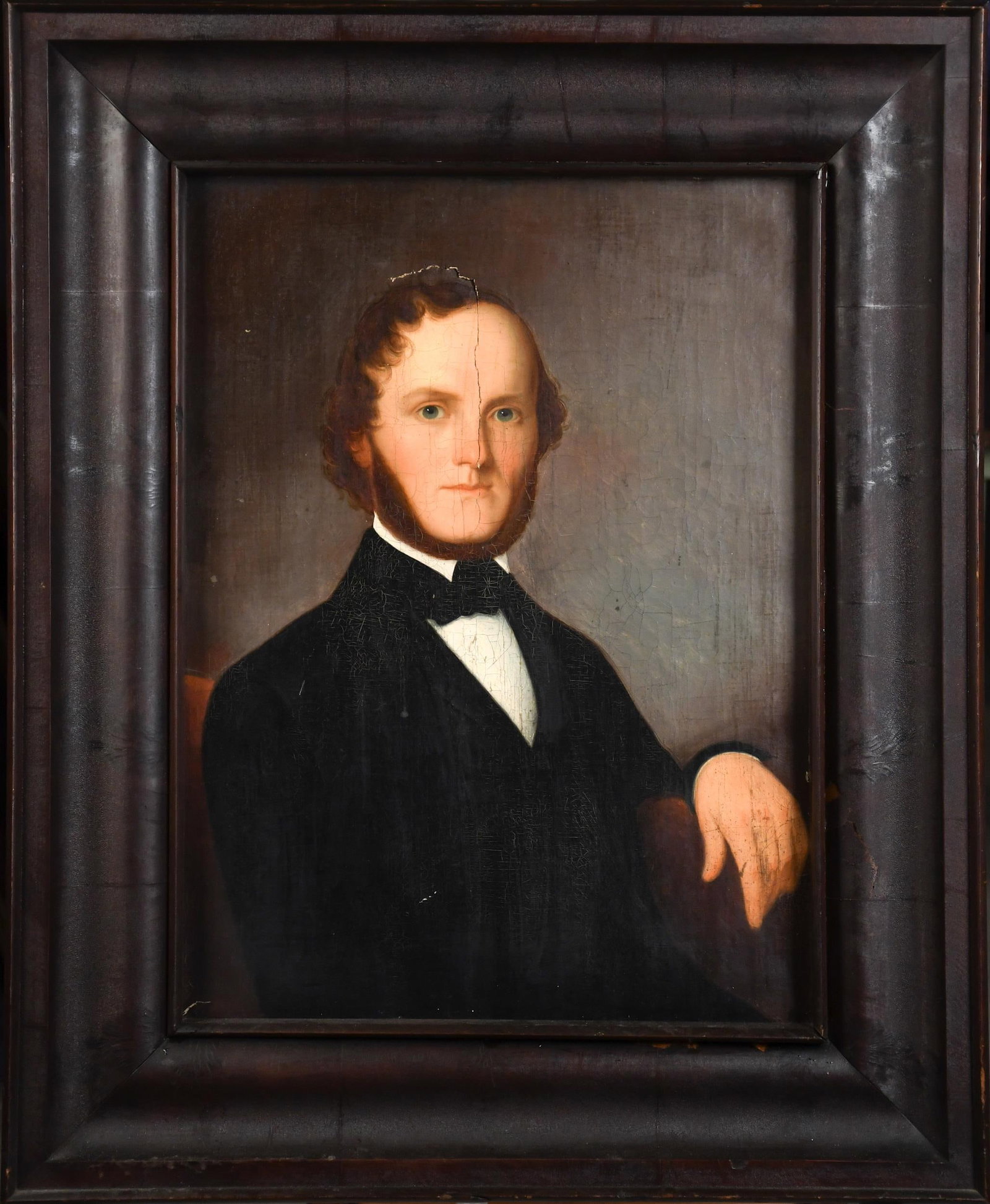 19TH C. OIL ON CANVAS, PORTRAIT OF A MAN.: A 19th C. oil on canvas, portrait of young man, from an old NY estate. Image 24” x 18”, Frame 32.5” x 26.5”.