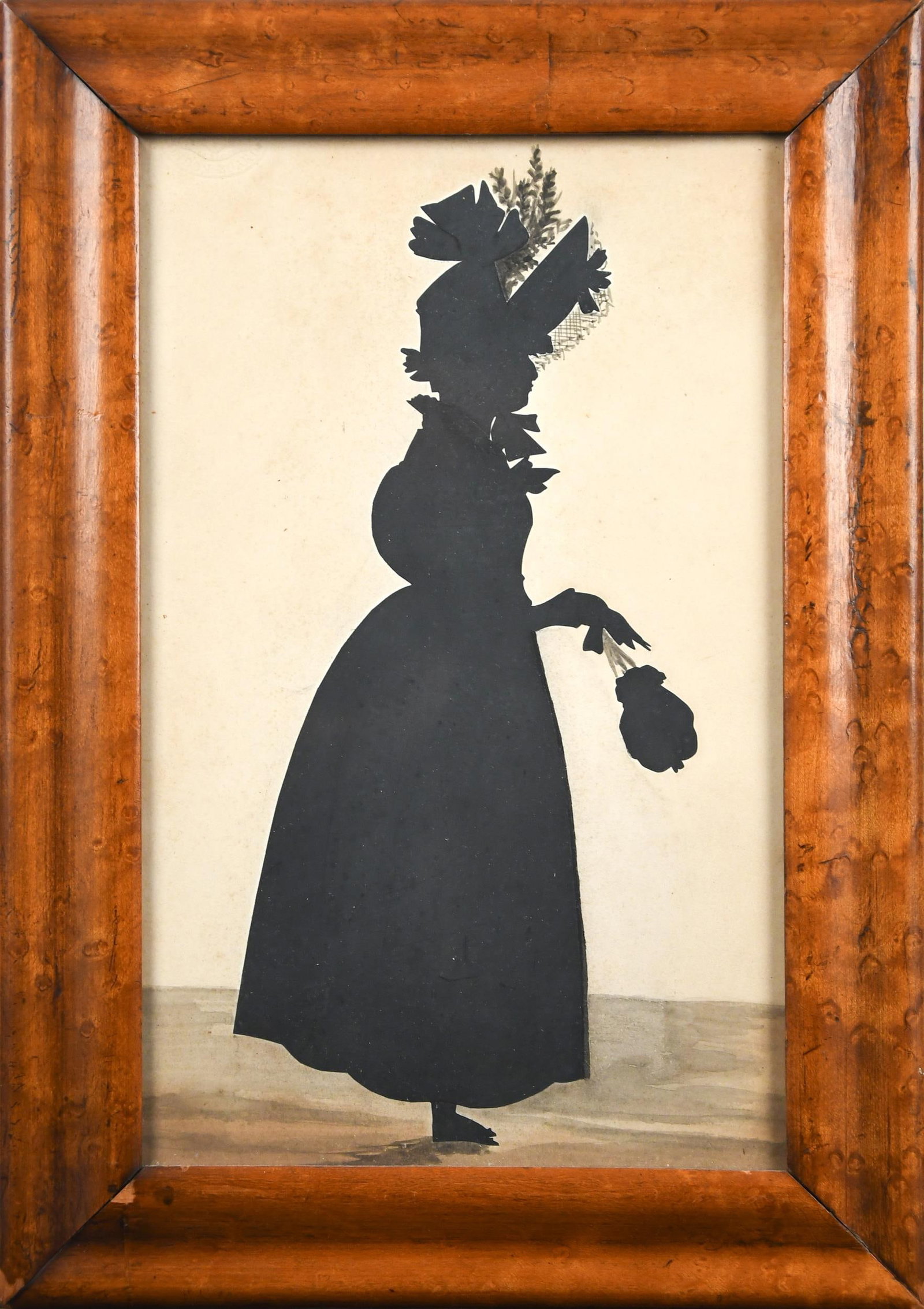 19TH C. JOHN GAPP SILHOUETTE, WOMAN WITH PURSE.  (1 of 4)