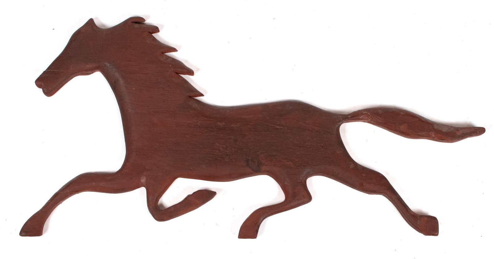 19TH C. PINE RED PAINTED RUNNING HORSE WALL ORNAMENT. (1 of 6)