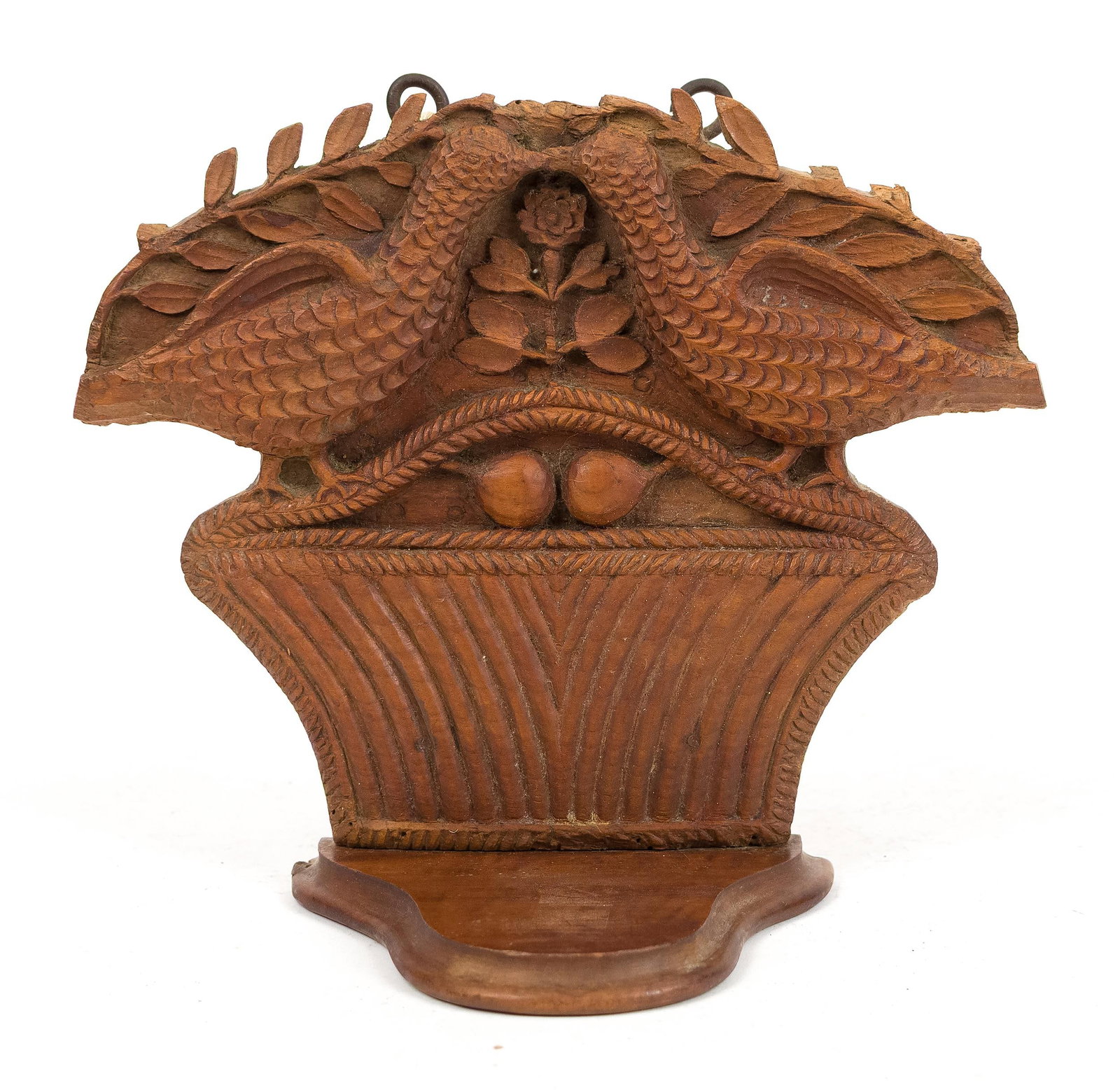 ANTIQUE CARVED WALNUT BRACKET, LOVE BIRDS. (1 of 8)