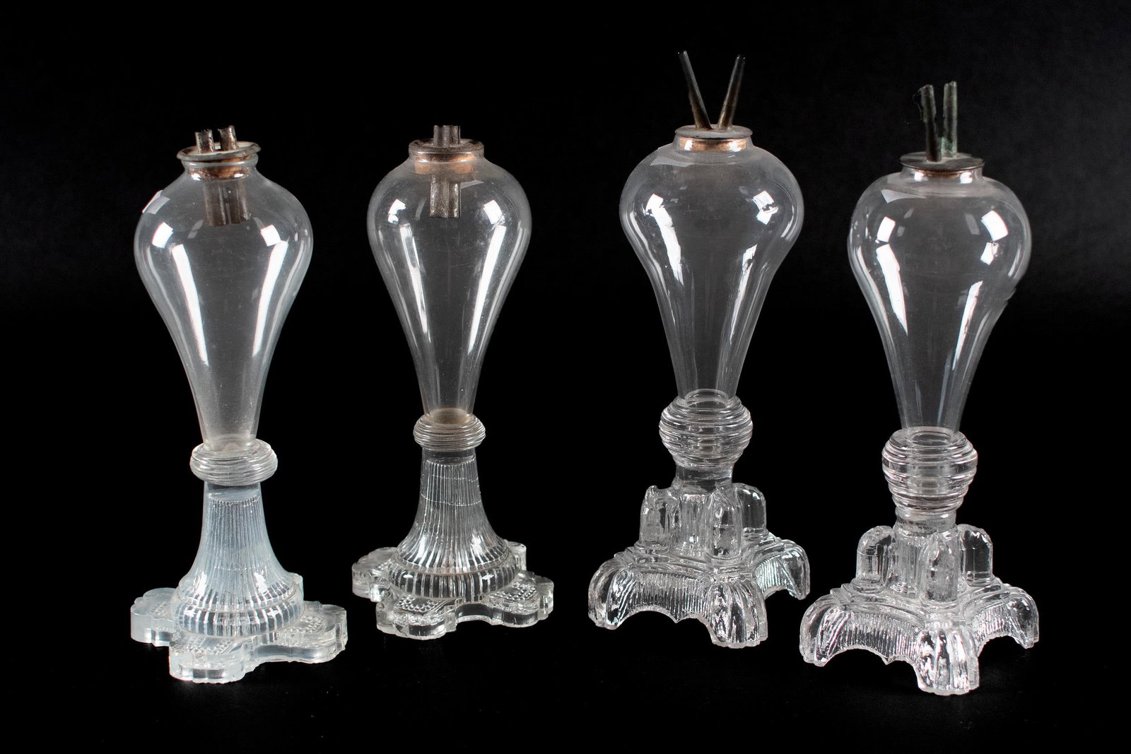 TWO PR. 19TH C. BULB-SHAPED GLASS WHALE OIL LAMPS. (1 of 7)