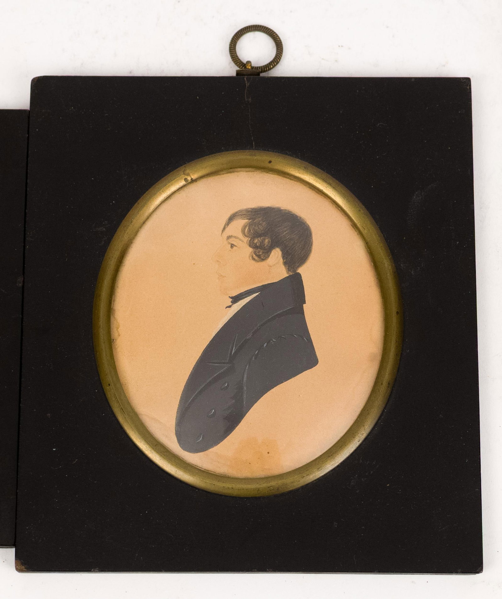 TWO 19TH C. OVAL MINIATURE WATERCOLOR PORTRAITS. (1 of 6)